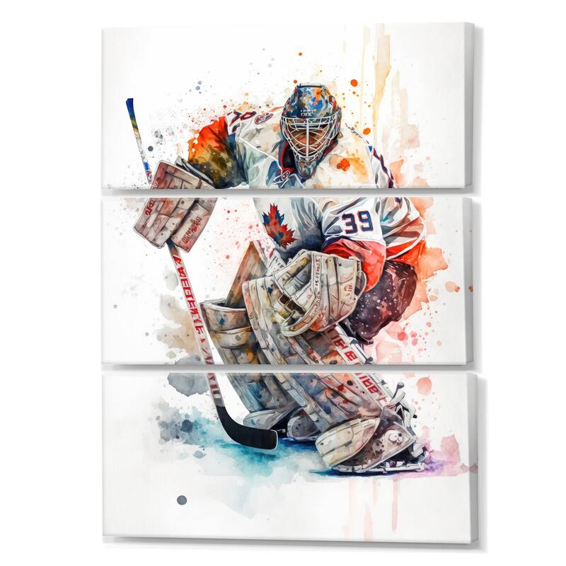 Designart "Hockey Goalie On Ice During Game I" Sport Hockey Canvas Art